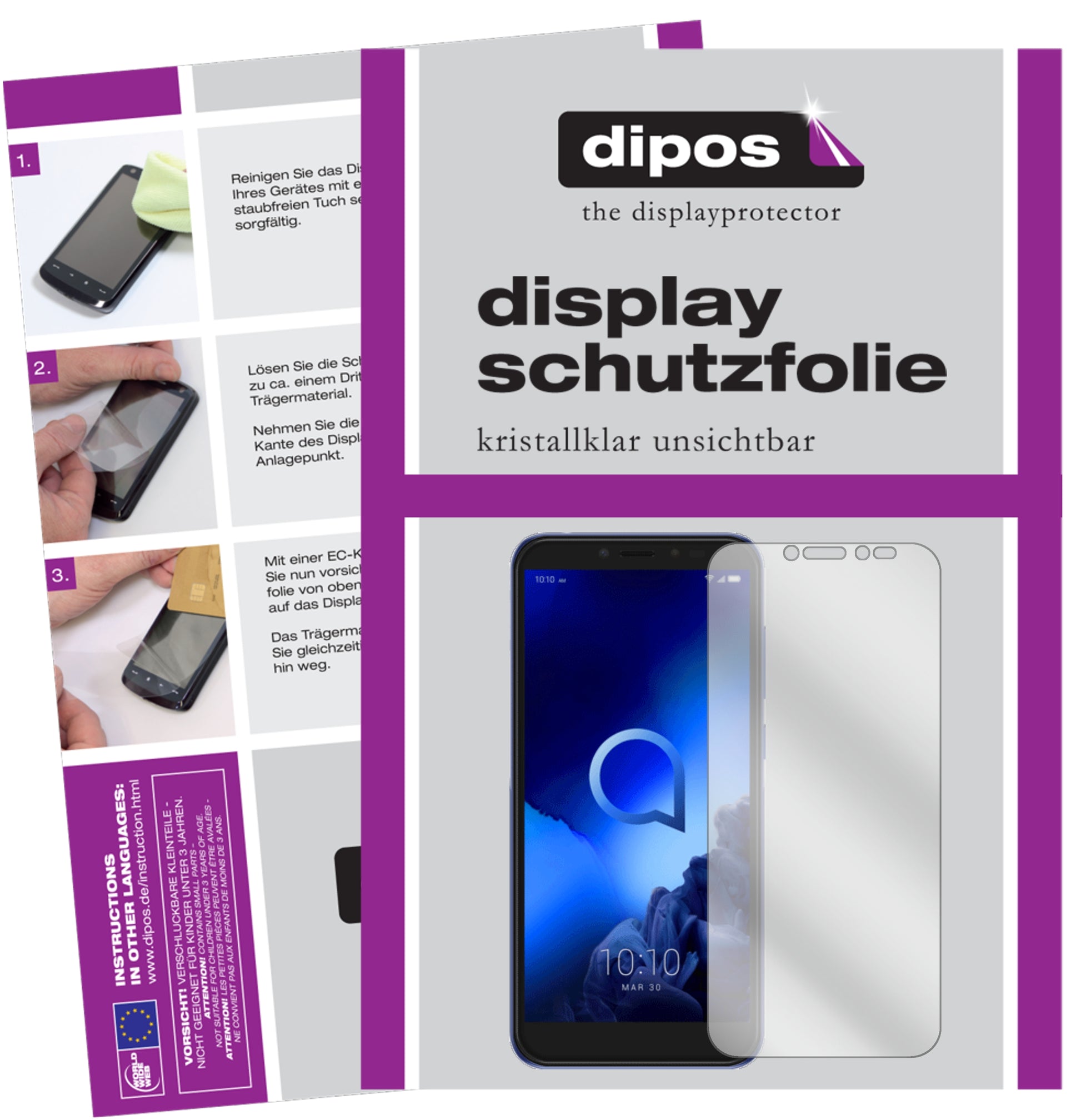 Klare Displayschutzfolie von dipos passend für Alcatel 1S, präziser Zuschnitt und blasenfrei montiert
