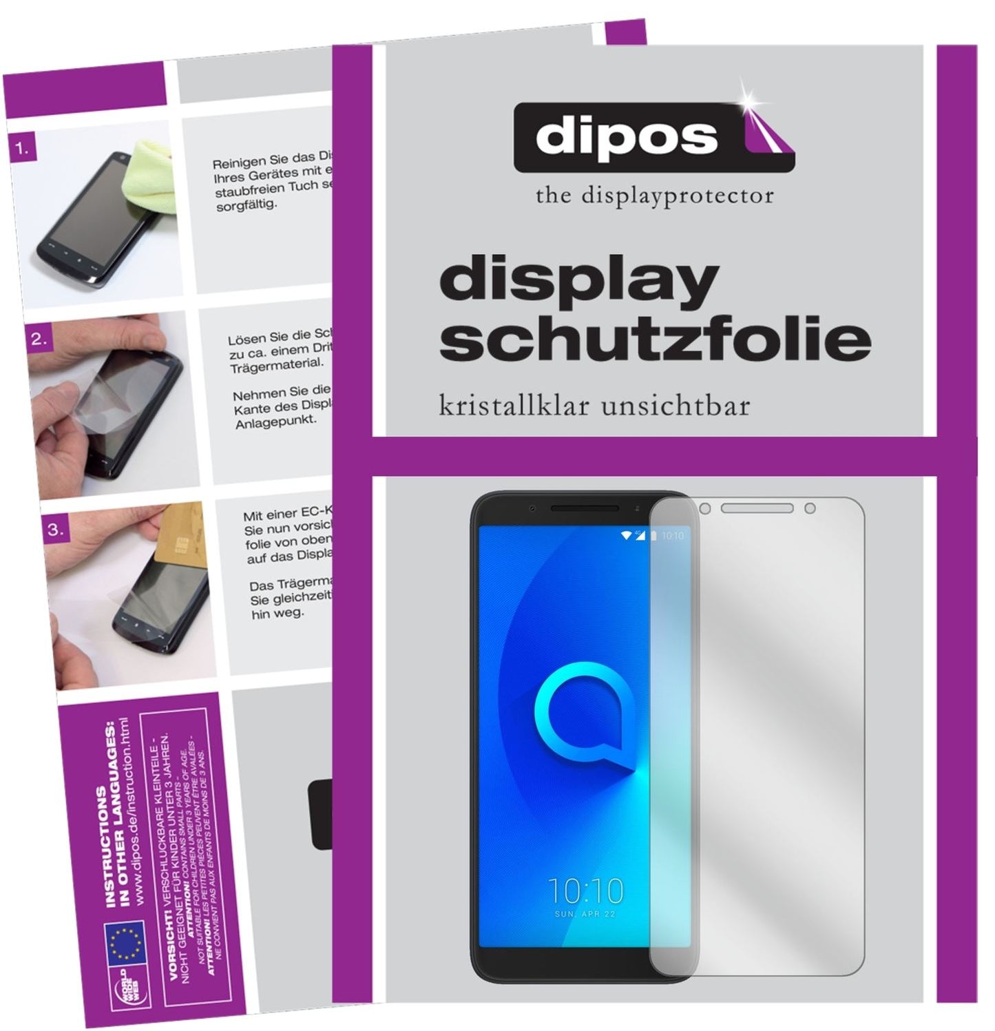 Klare Displayschutzfolie von dipos passend für Alcatel 3, präziser Zuschnitt und blasenfrei montiert