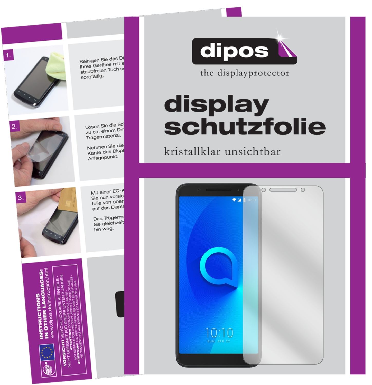 Klare Displayschutzfolie von dipos passend für Alcatel 3, präziser Zuschnitt und blasenfrei montiert