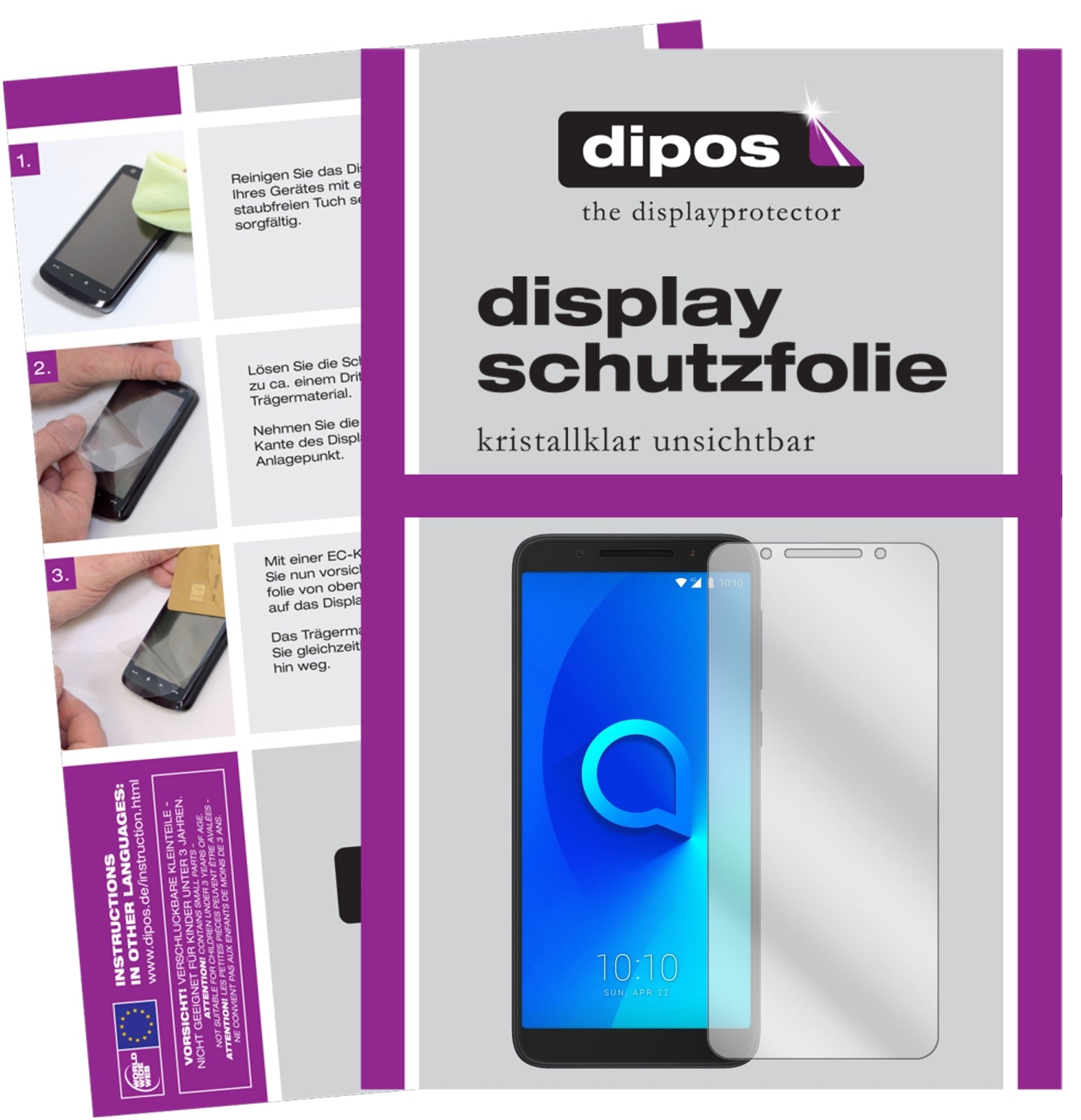 Klare Displayschutzfolie von dipos passend für Alcatel 3V, präziser Zuschnitt und blasenfrei montiert