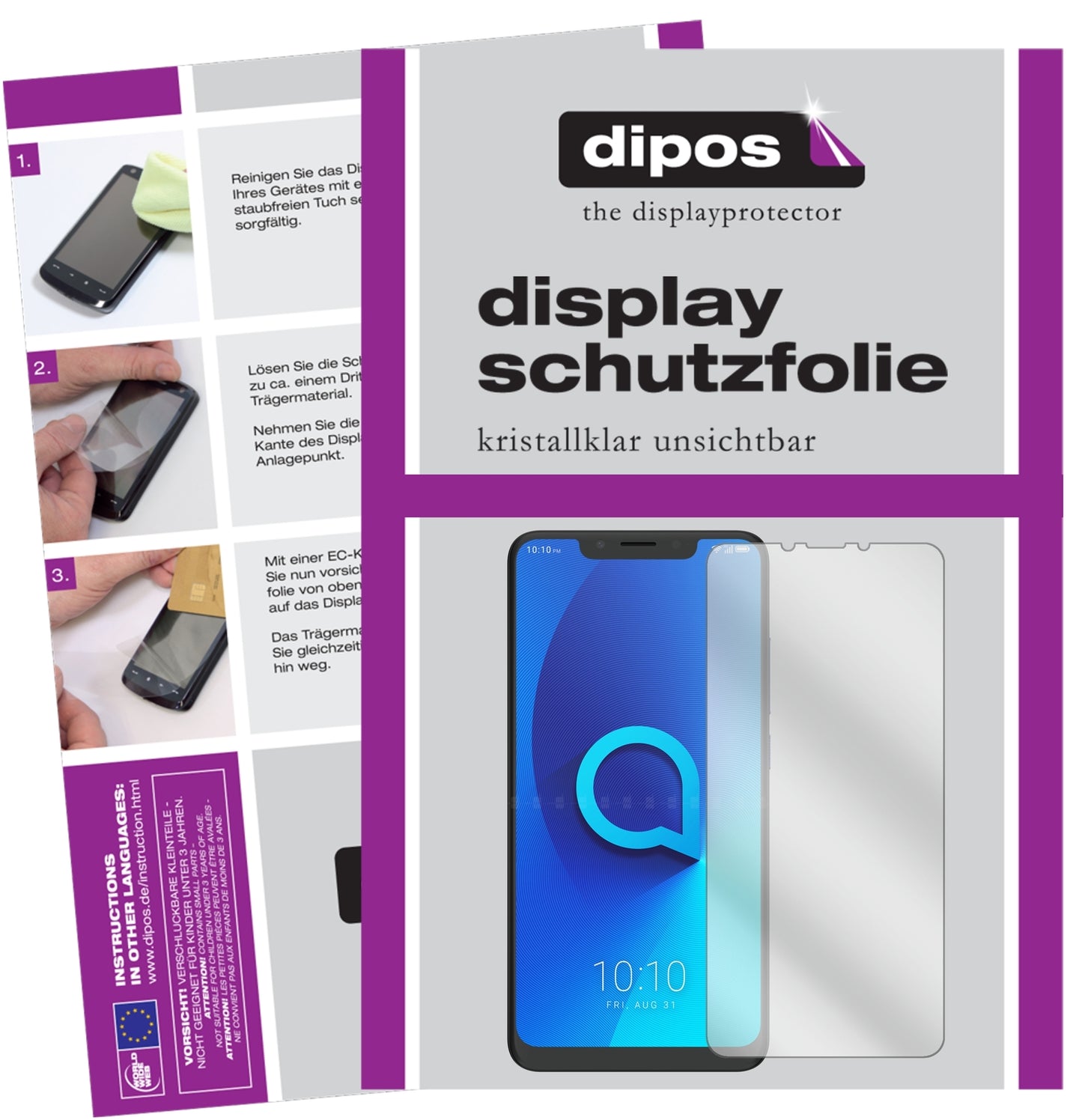 Klare Displayschutzfolie von dipos passend für Alcatel 5V, präziser Zuschnitt und blasenfrei montiert