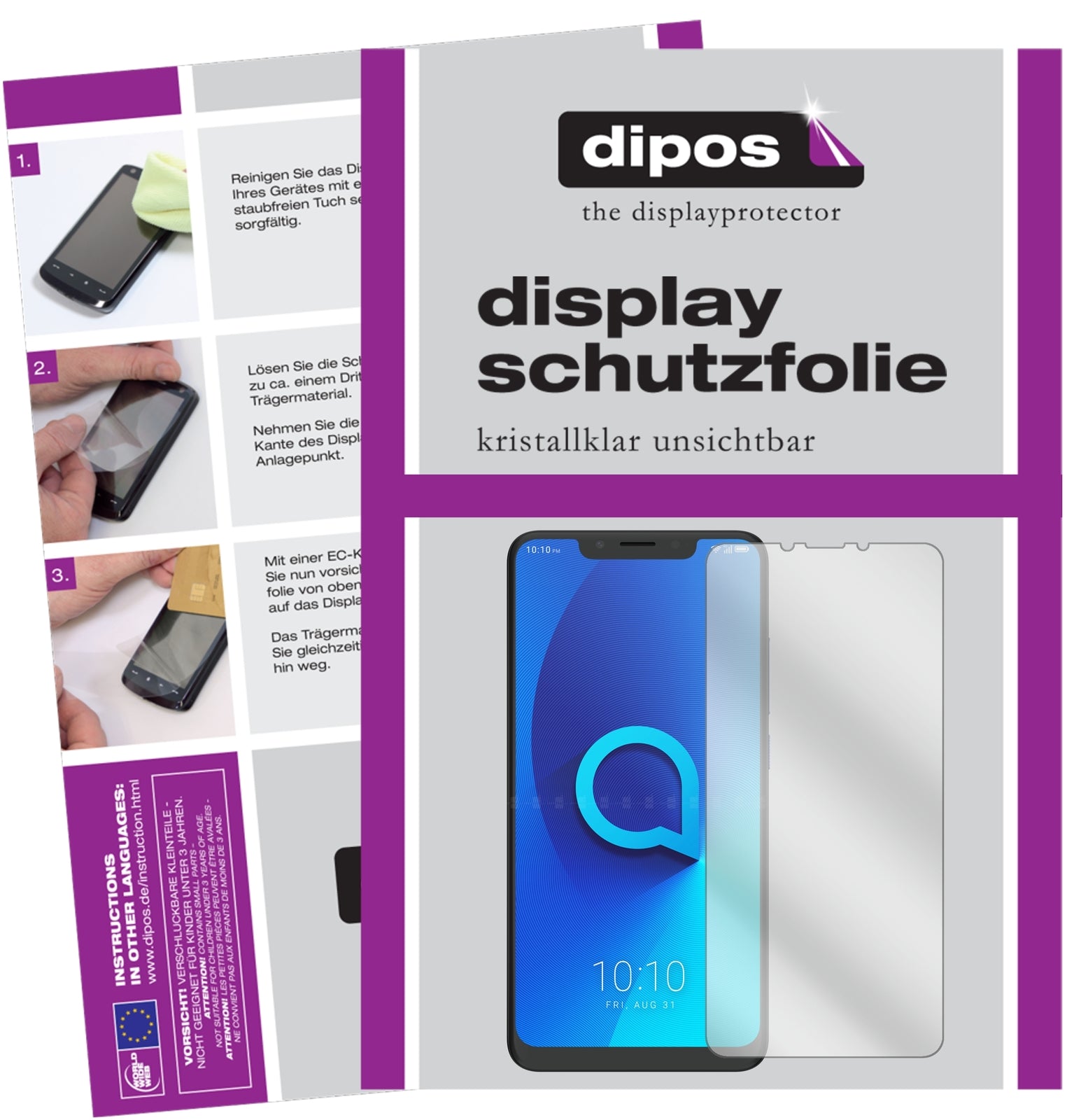 Klare Displayschutzfolie von dipos passend für Alcatel 5V, präziser Zuschnitt und blasenfrei montiert