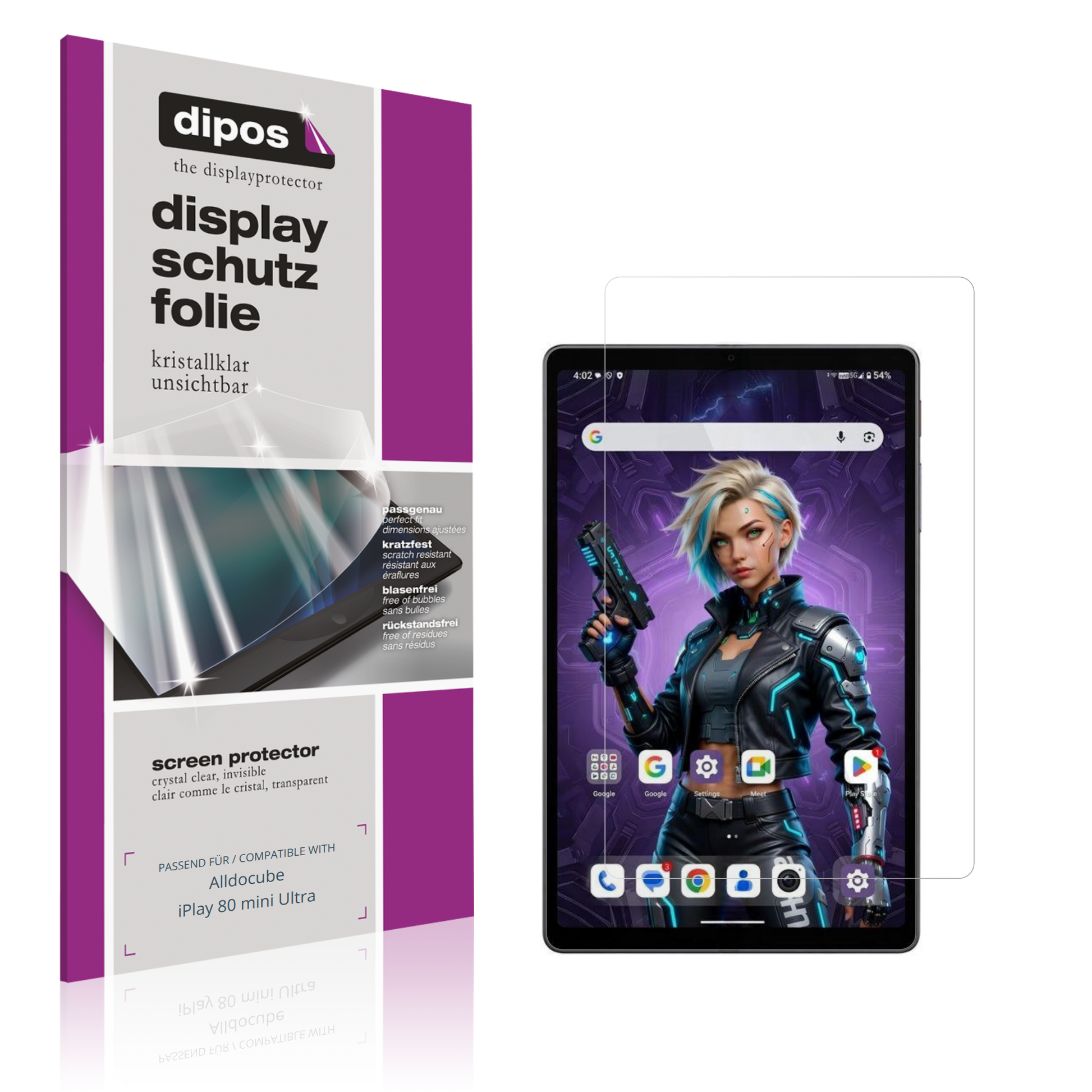 Klare Displayschutzfolie von dipos passend für Alldocube iPlay 80 mini Ultra, präziser Zuschnitt und blasenfrei montiert
