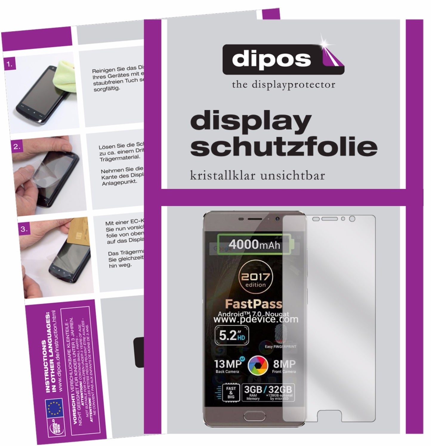 Klare Displayschutzfolie von dipos passend für Allview P9 Energy Lite 2017, präziser Zuschnitt und blasenfrei montiert
