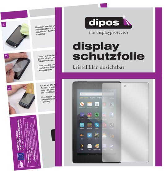 Klare Displayschutzfolie von dipos passend für Amazon Fire 7 Tablet 9. Generation (2019), präziser Zuschnitt und blasenfrei montiert