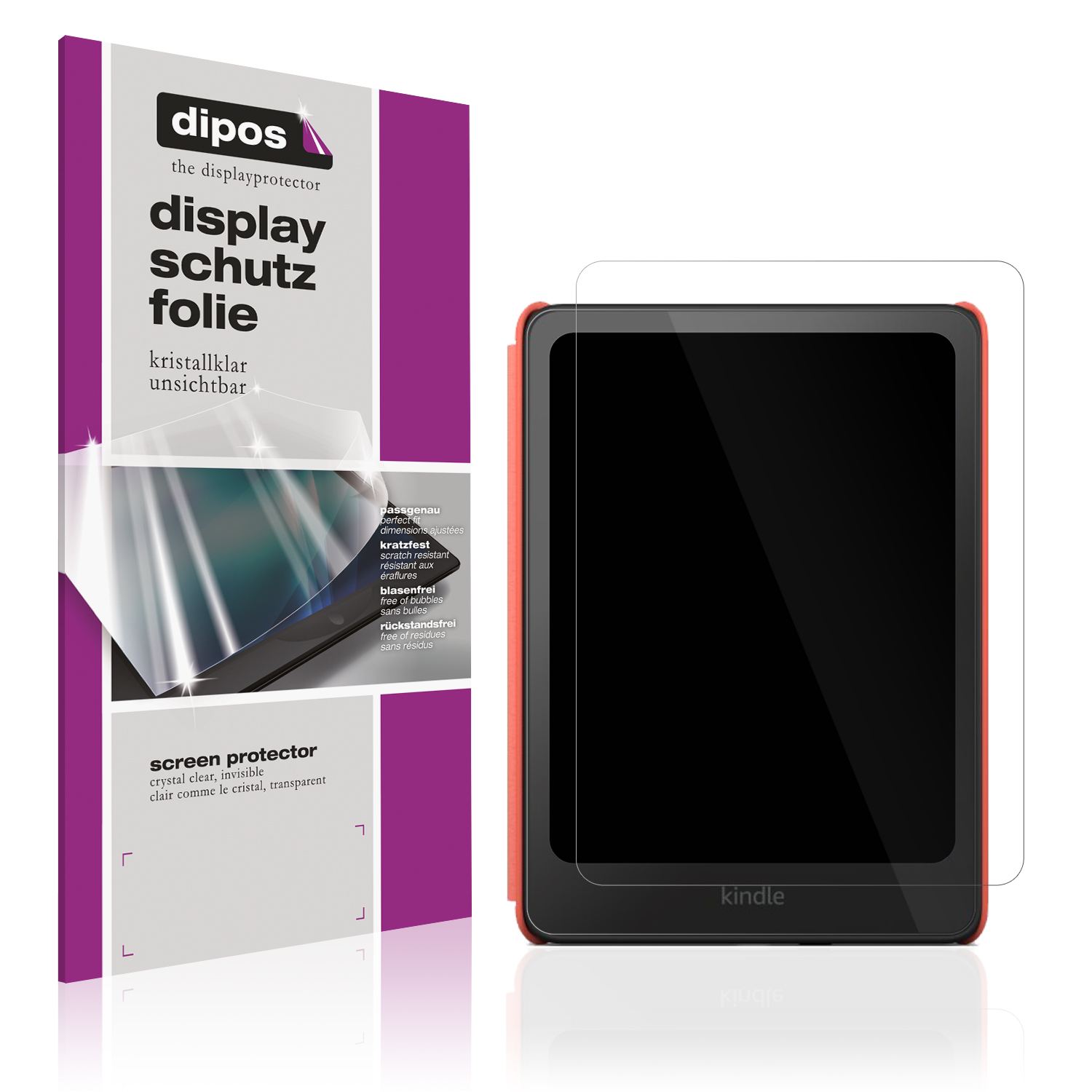 Klare Displayschutzfolie von dipos passend für Amazon Kindle Colorsoft Kids, präziser Zuschnitt und blasenfrei montiert