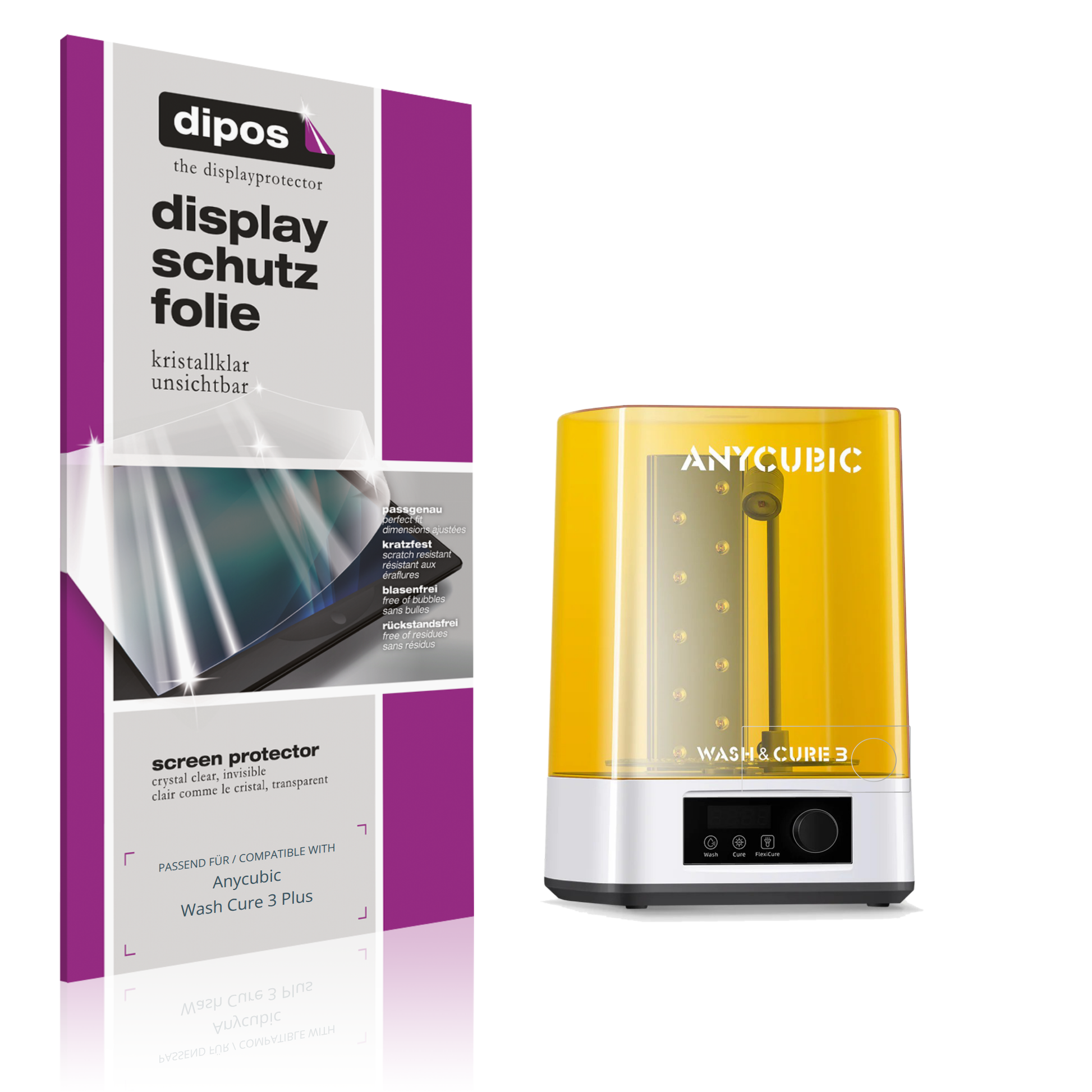 Klare Displayschutzfolie von dipos passend für Anycubic Wash Cure 3 Plus, präziser Zuschnitt und blasenfrei montiert