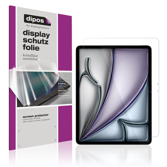 Klare Displayschutzfolie von dipos passend für Apple iPad Air 13 Zoll M2 2024, präziser Zuschnitt und blasenfrei montiert