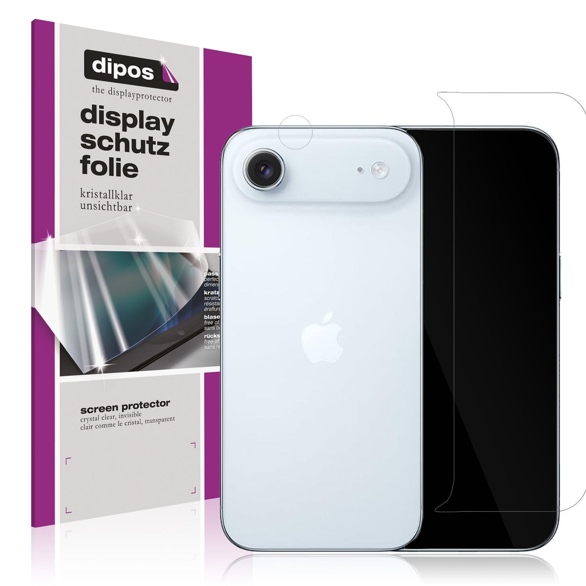 Klare Displayschutzfolie von dipos passend für Apple iPhone Air mit Kameraschutz, präziser Zuschnitt und blasenfrei montiert