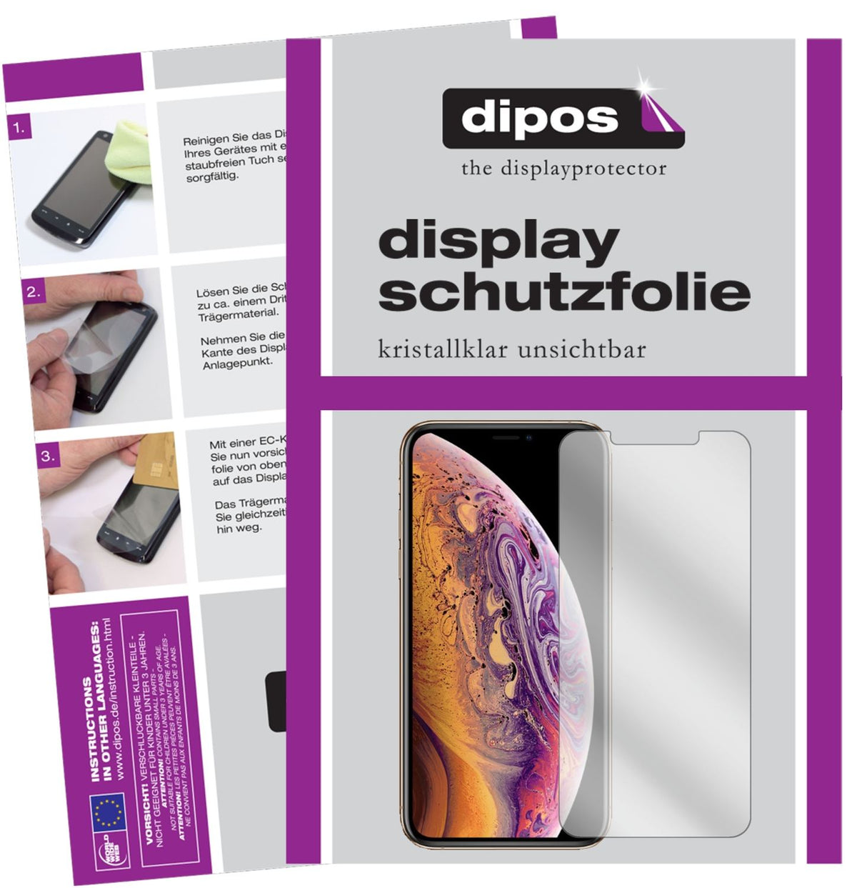 Klare Displayschutzfolie von dipos passend für Apple iPhone XS Max, präziser Zuschnitt und blasenfrei montiert