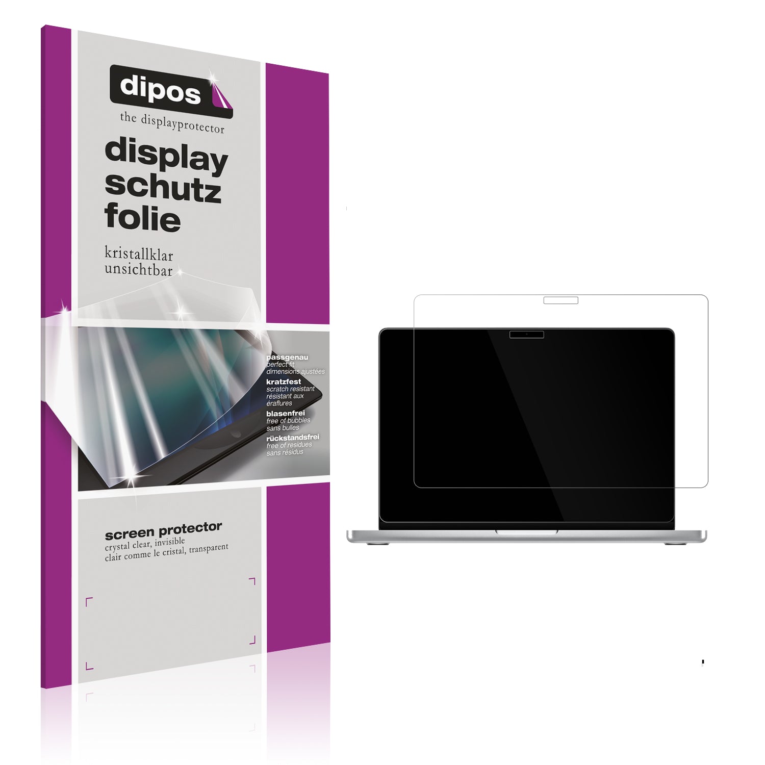 Klare Displayschutzfolie von dipos passend für Apple MacBook Pro 14 Zoll M5, präziser Zuschnitt und blasenfrei montiert