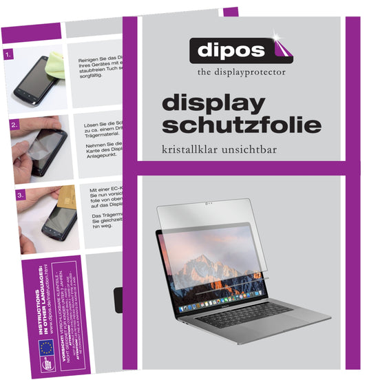 Klare Displayschutzfolie von dipos passend für Apple MacBook Pro 13 Zoll (2019) Touchbar, präziser Zuschnitt und blasenfrei montiert