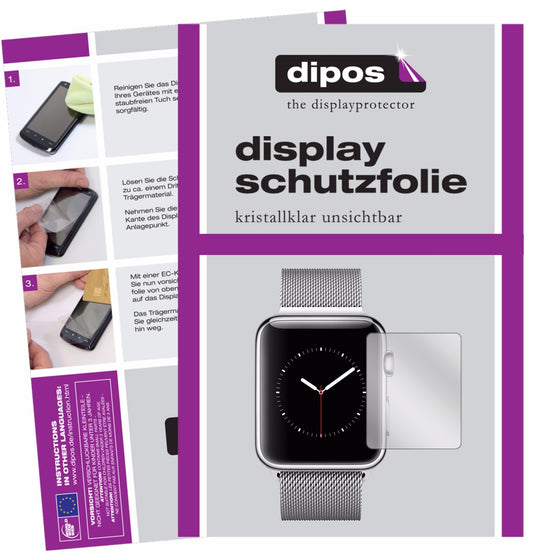 Klare Displayschutzfolie von dipos passend für Apple Watch Series 2 42mm, präziser Zuschnitt und blasenfrei montiert