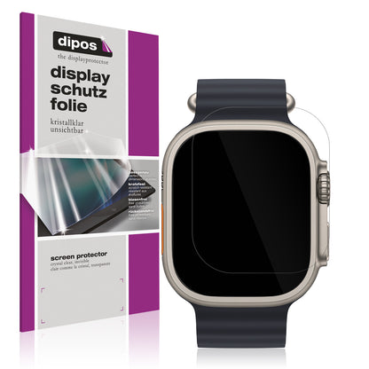 Klare Displayschutzfolie von dipos passend für Apple Watch Ultra, präziser Zuschnitt und blasenfrei montiert