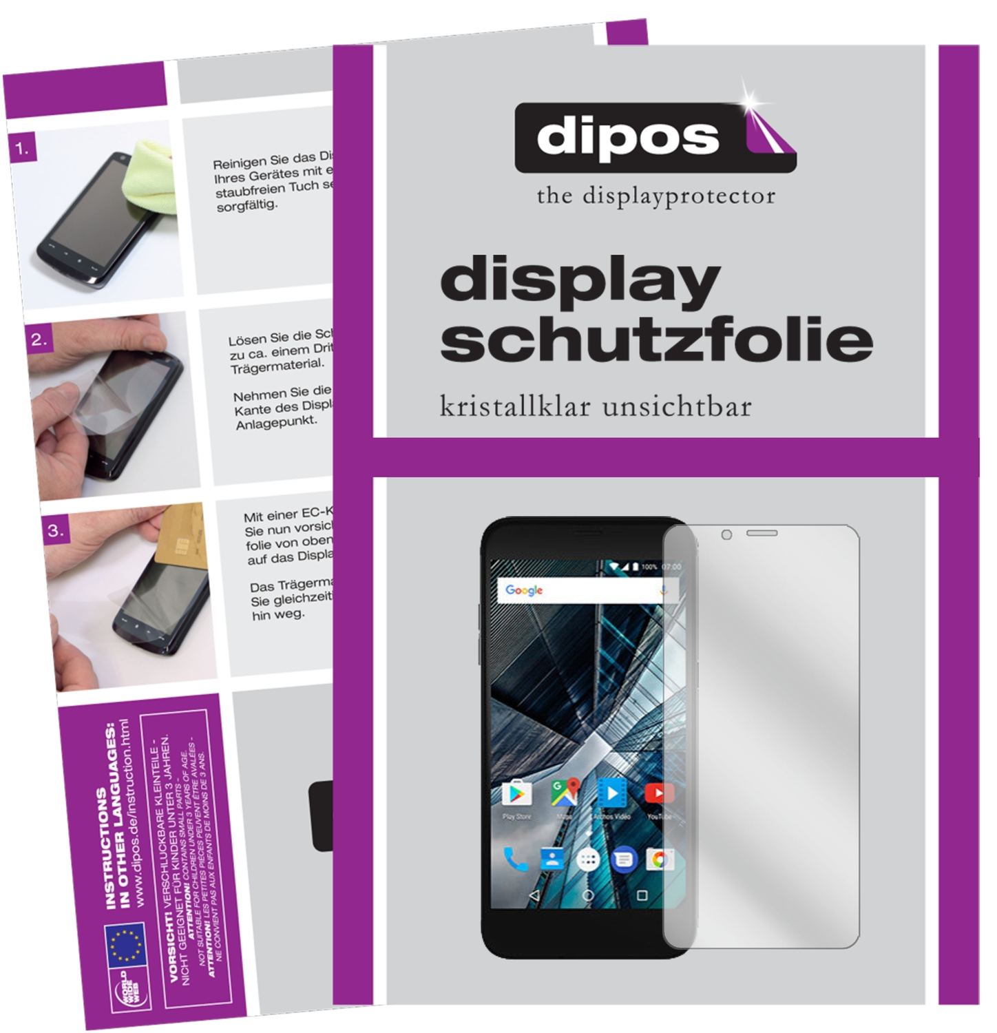 Klare Displayschutzfolie von dipos passend für Archos Sense 50 DC, präziser Zuschnitt und blasenfrei montiert