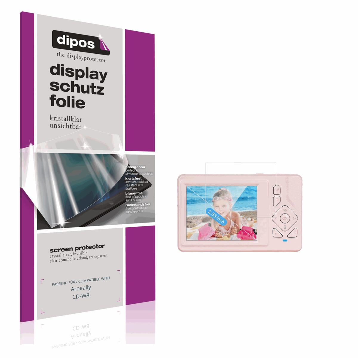 Klare Displayschutzfolie von dipos passend für Aroeally CD-W8, präziser Zuschnitt und blasenfrei montiert