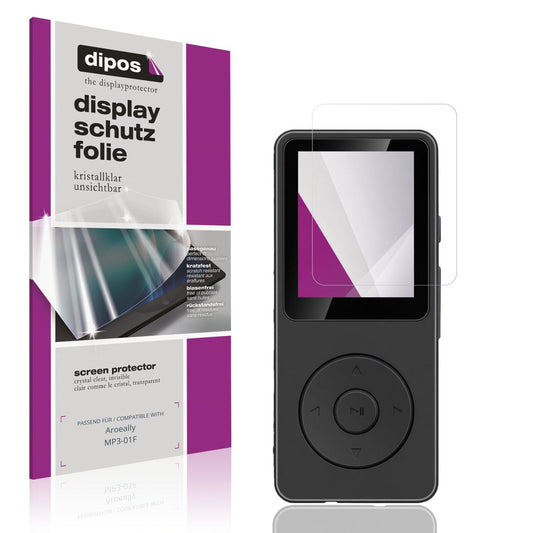 Klare Displayschutzfolie von dipos passend für Aroeally MP3-01F, präziser Zuschnitt und blasenfrei montiert