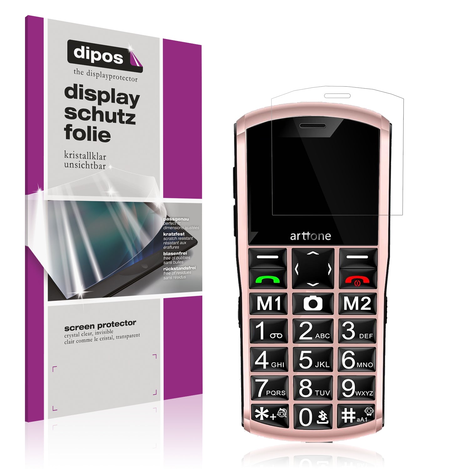 Klare Displayschutzfolie von dipos passend für Artfone A400 4G, präziser Zuschnitt und blasenfrei montiert