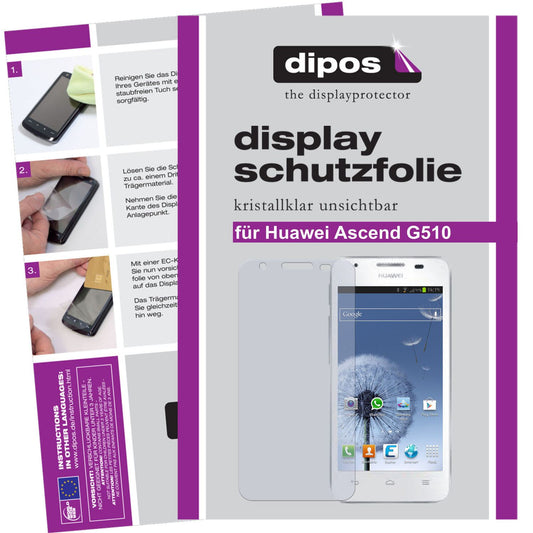 Klare Displayschutzfolie von dipos passend für Ascend G510 Huawei, präziser Zuschnitt und blasenfrei montiert