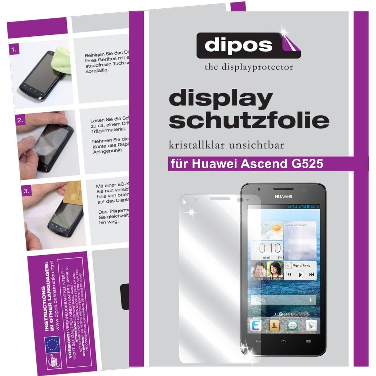 Klare Displayschutzfolie von dipos passend für Ascend G525 Huawei, präziser Zuschnitt und blasenfrei montiert
