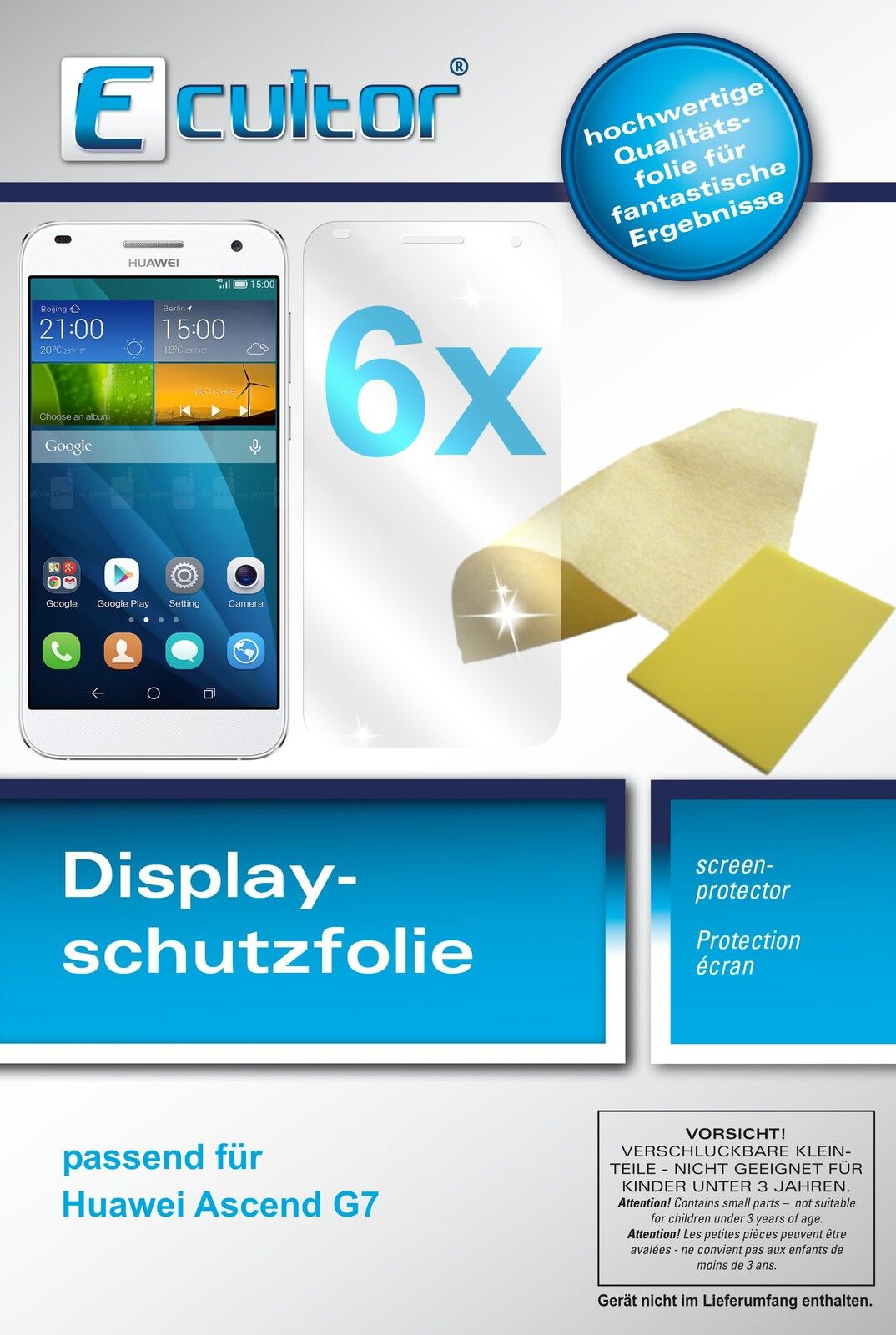 Klare Displayschutzfolie von dipos passend für Ascend G7 Huawei, präziser Zuschnitt und blasenfrei montiert