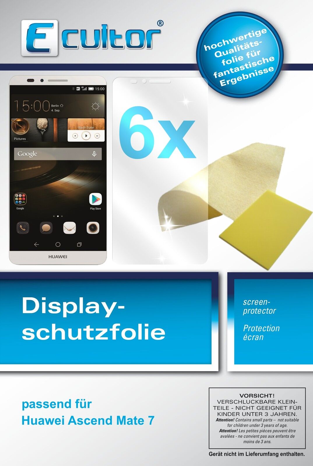 Klare Displayschutzfolie von dipos passend für Ascend Mate 7 Huawei, präziser Zuschnitt und blasenfrei montiert