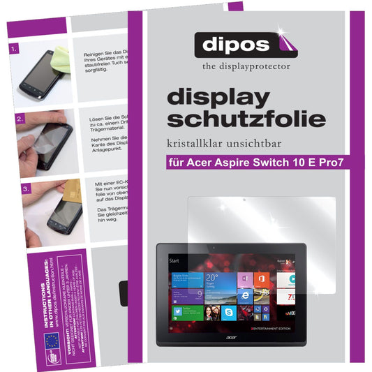Klare Displayschutzfolie von dipos passend für Aspire Switch 10 E Pro7 Acer, präziser Zuschnitt und blasenfrei montiert