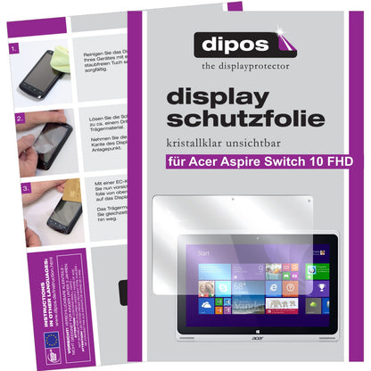 Klare Displayschutzfolie von dipos passend für Aspire Switch 10 FHD Acer, präziser Zuschnitt und blasenfrei montiert