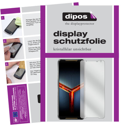 Klare Displayschutzfolie von dipos passend für Asus ROG Phone 2, präziser Zuschnitt und blasenfrei montiert