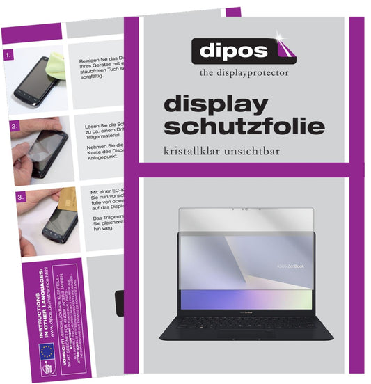 Klare Displayschutzfolie von dipos passend für Asus ZenBook S UX391UA, präziser Zuschnitt und blasenfrei montiert