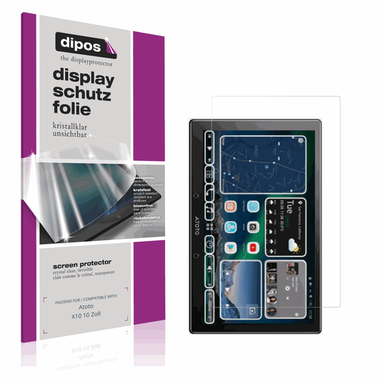 Klare Displayschutzfolie von dipos passend für Atoto X10 10 Zoll, präziser Zuschnitt und blasenfrei montiert