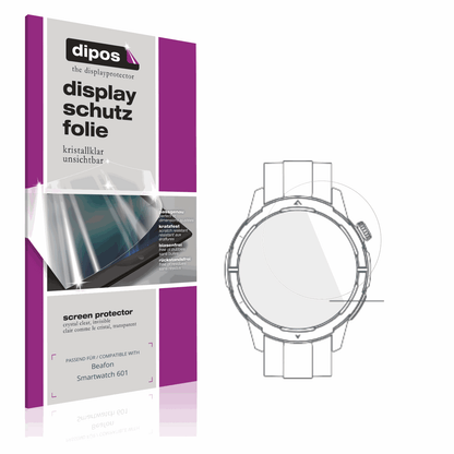 Klare Displayschutzfolie von dipos passend für Beafon Smartwatch 601, präziser Zuschnitt und blasenfrei montiert