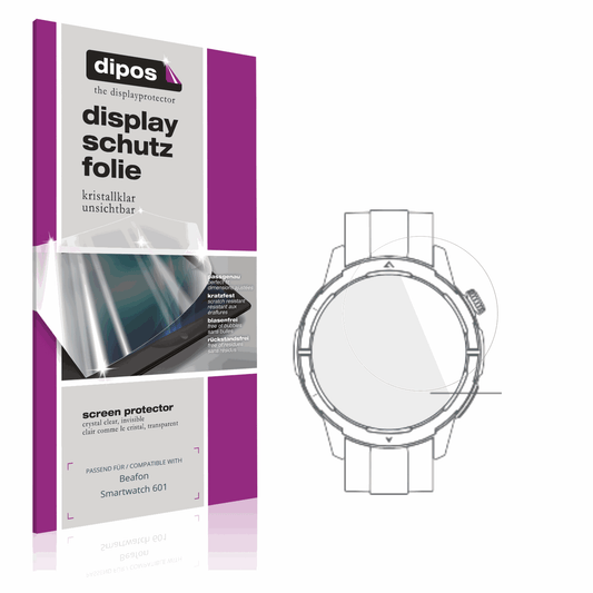 Klare Displayschutzfolie von dipos passend für Beafon Smartwatch 601, präziser Zuschnitt und blasenfrei montiert