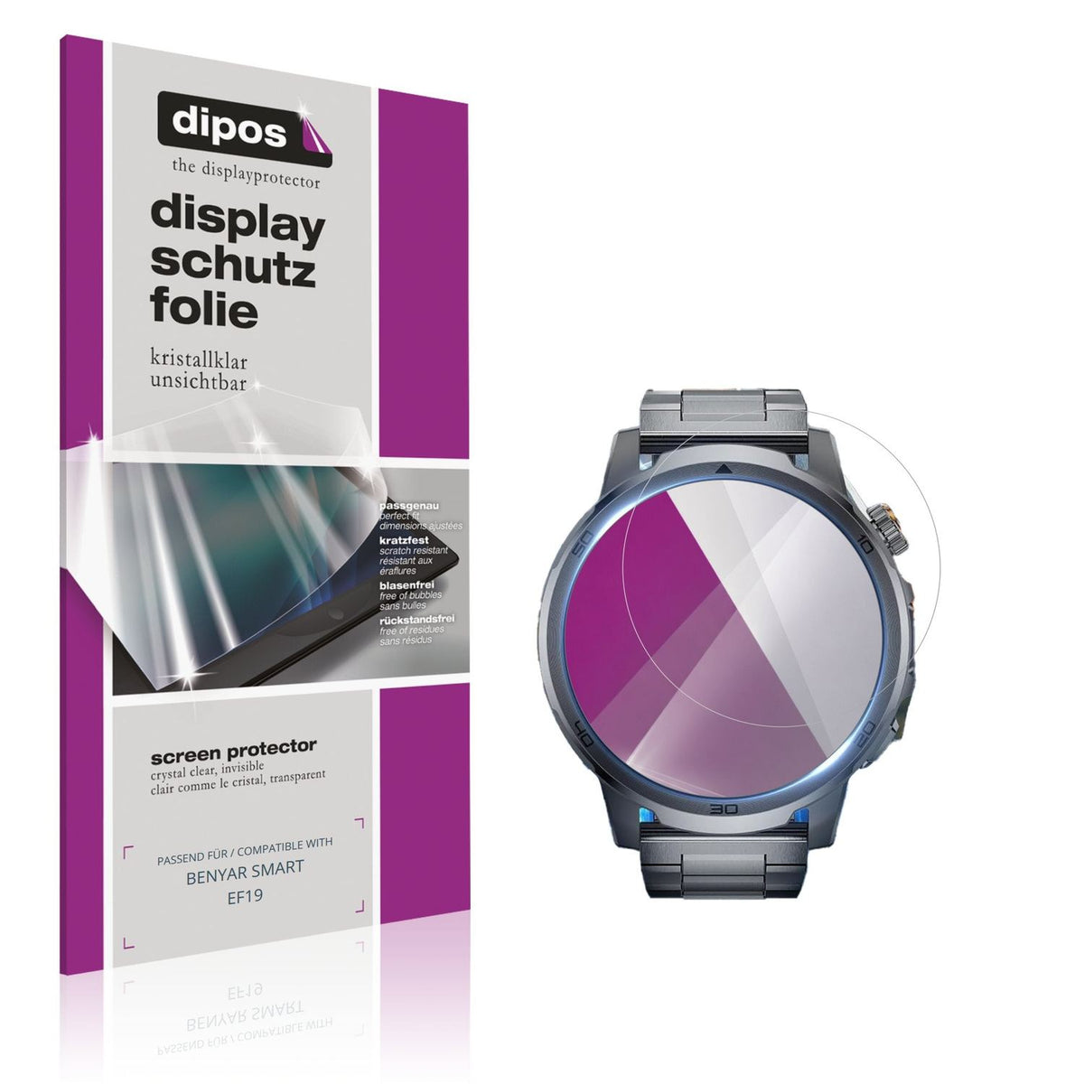 Klare Displayschutzfolie von dipos passend für BENYAR SMART EF19, präziser Zuschnitt und blasenfrei montiert
