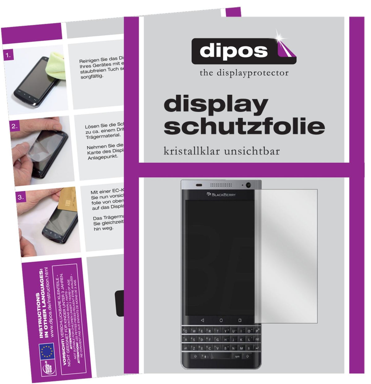 Klare Displayschutzfolie von dipos passend für Blackberry DTEK40, präziser Zuschnitt und blasenfrei montiert