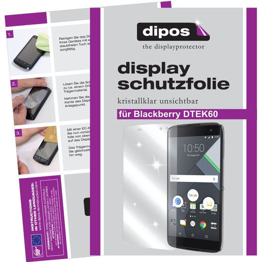Klare Displayschutzfolie von dipos passend für Blackberry DTEK60, präziser Zuschnitt und blasenfrei montiert