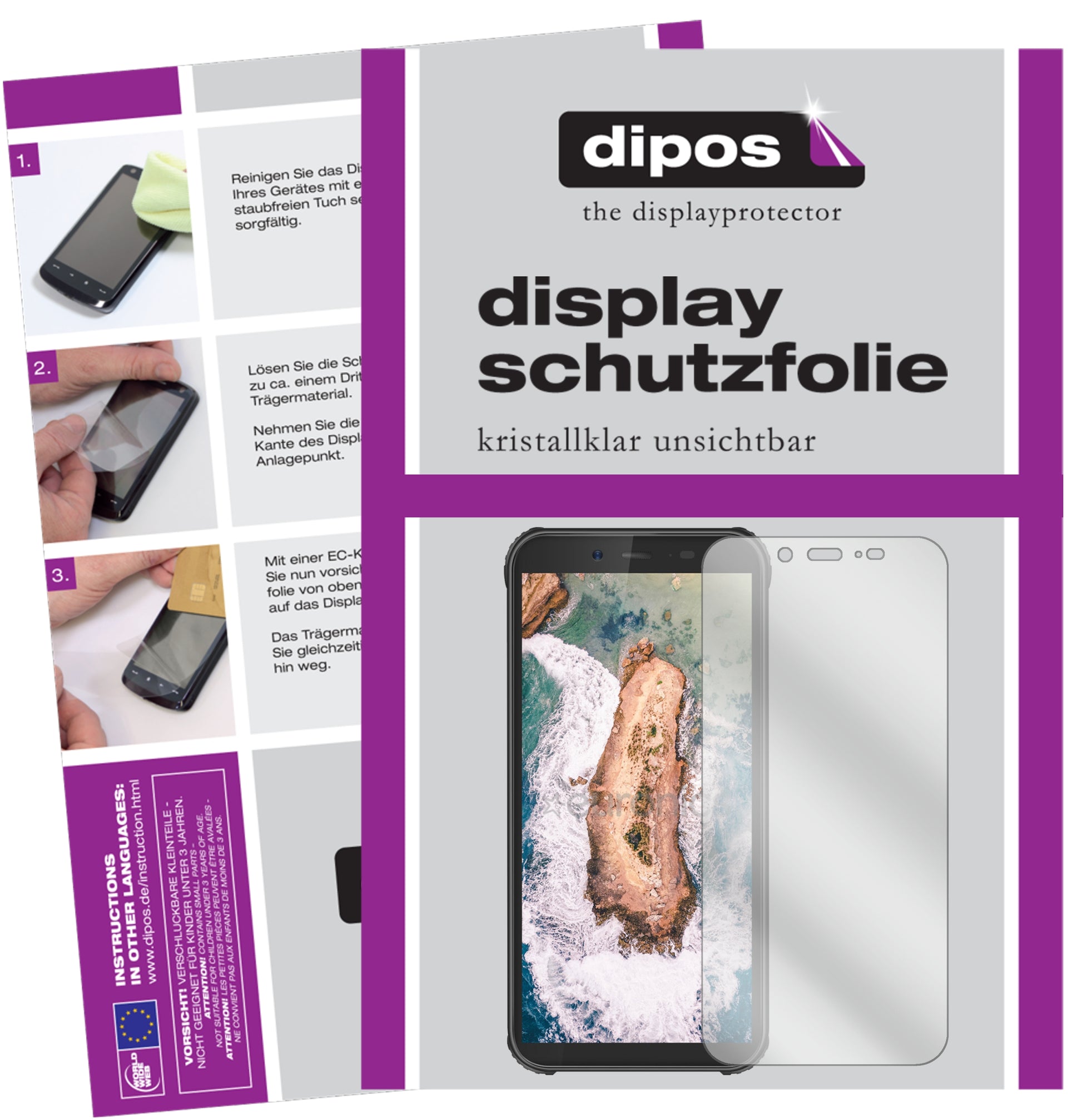 Klare Displayschutzfolie von dipos passend für Blackview BV5500 Pro, präziser Zuschnitt und blasenfrei montiert