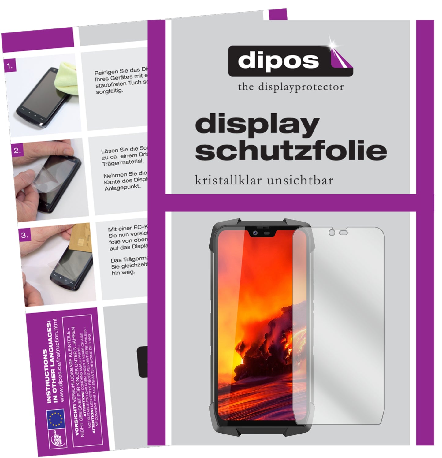 Klare Displayschutzfolie von dipos passend für Blackview BV9700 Pro, präziser Zuschnitt und blasenfrei montiert