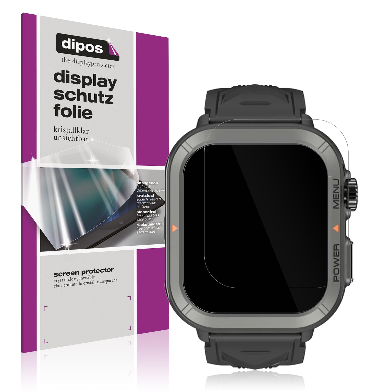 Klare Displayschutzfolie von dipos passend für Blackview W30 Smartwatch 1.91 Zoll, präziser Zuschnitt und blasenfrei montiert