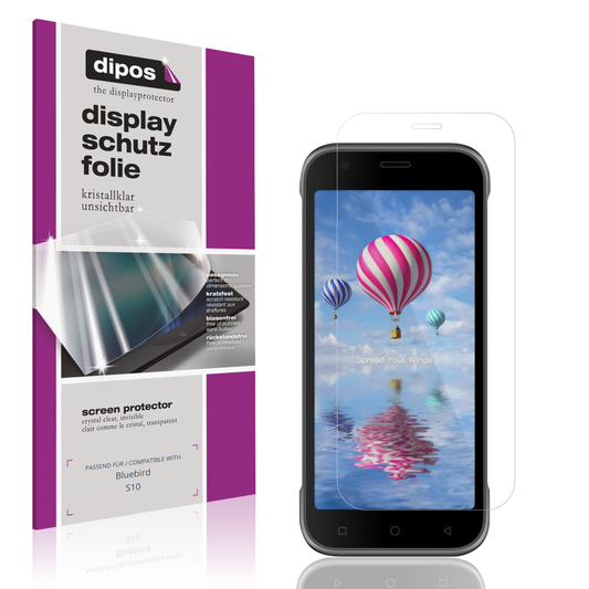 Klare Displayschutzfolie von dipos passend für Bluebird S10, präziser Zuschnitt und blasenfrei montiert