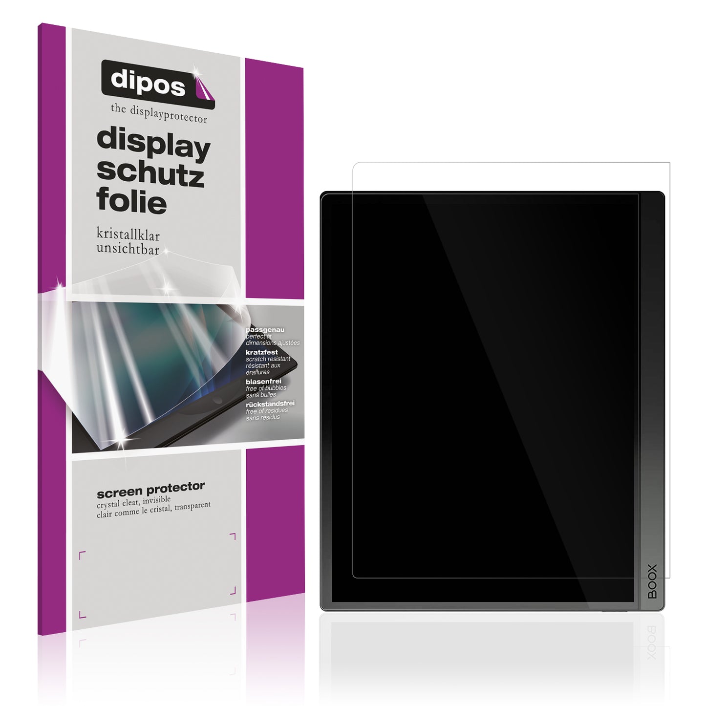 Klare Displayschutzfolie von dipos passend für Boox Tab Ultra C 10.3 Zoll, präziser Zuschnitt und blasenfrei montiert