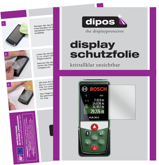 Klare Displayschutzfolie von dipos passend für Bosch PLR 30 C, präziser Zuschnitt und blasenfrei montiert
