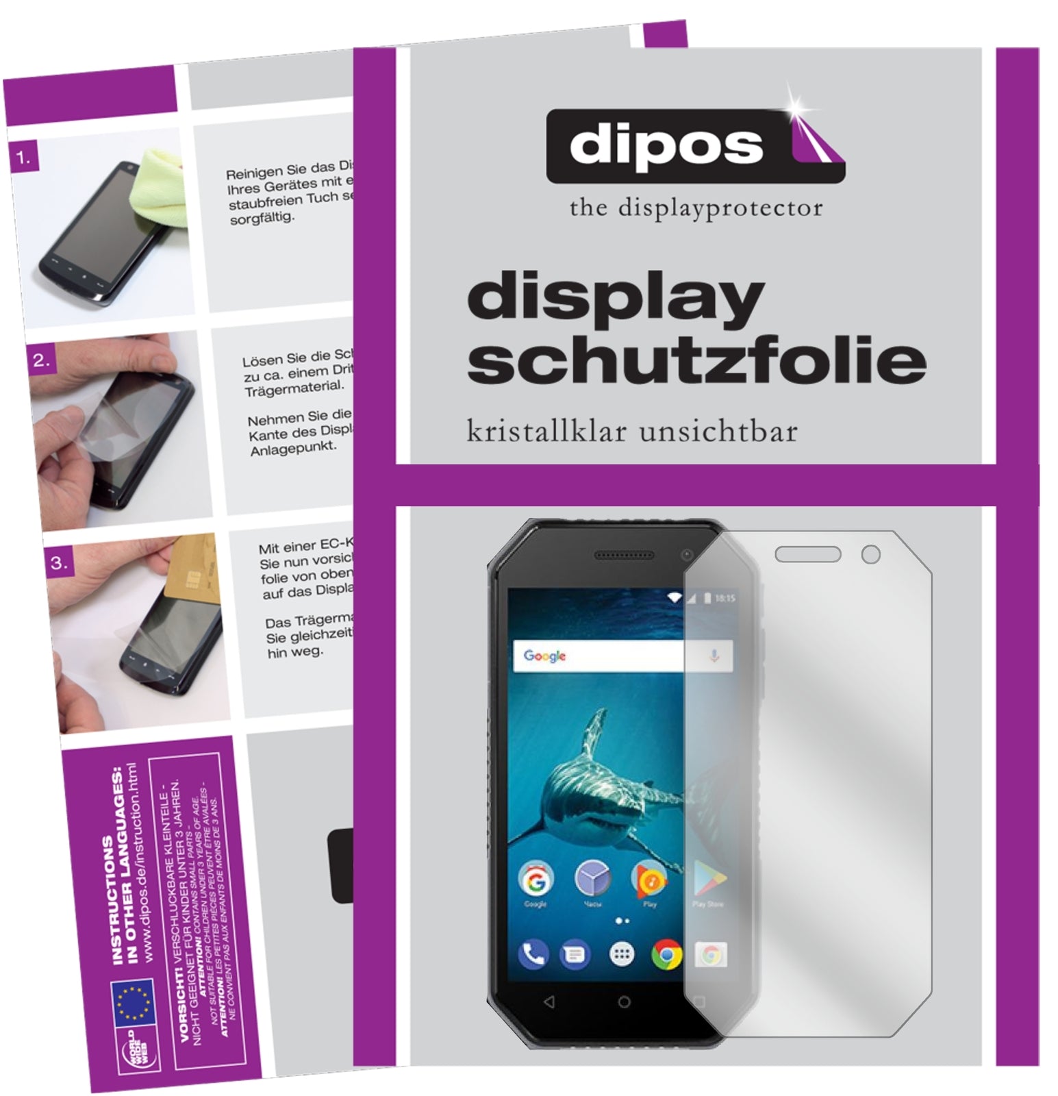 Klare Displayschutzfolie von dipos passend für BQ Mobile 4077 Shark Mini, präziser Zuschnitt und blasenfrei montiert