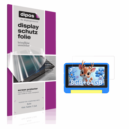 Klare Displayschutzfolie von dipos passend für Bufo Kids Tablet 7 Zoll, präziser Zuschnitt und blasenfrei montiert