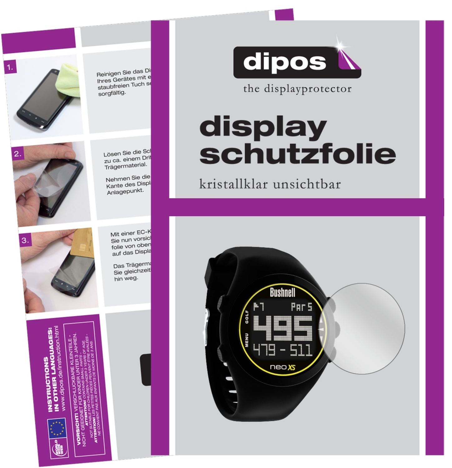 Klare Displayschutzfolie von dipos passend für Bushnell Neoxs, präziser Zuschnitt und blasenfrei montiert