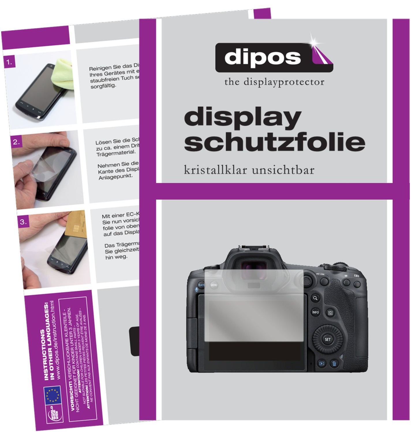 Klare Displayschutzfolie von dipos passend für Canon EOS R5 C, präziser Zuschnitt und blasenfrei montiert