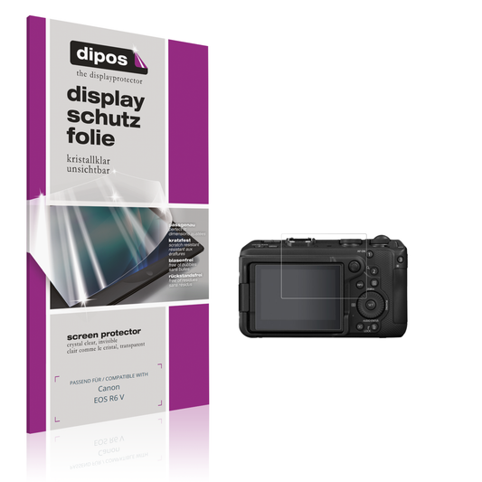 Klare Displayschutzfolie von dipos passend für Canon EOS R6 V, präziser Zuschnitt und blasenfrei montiert