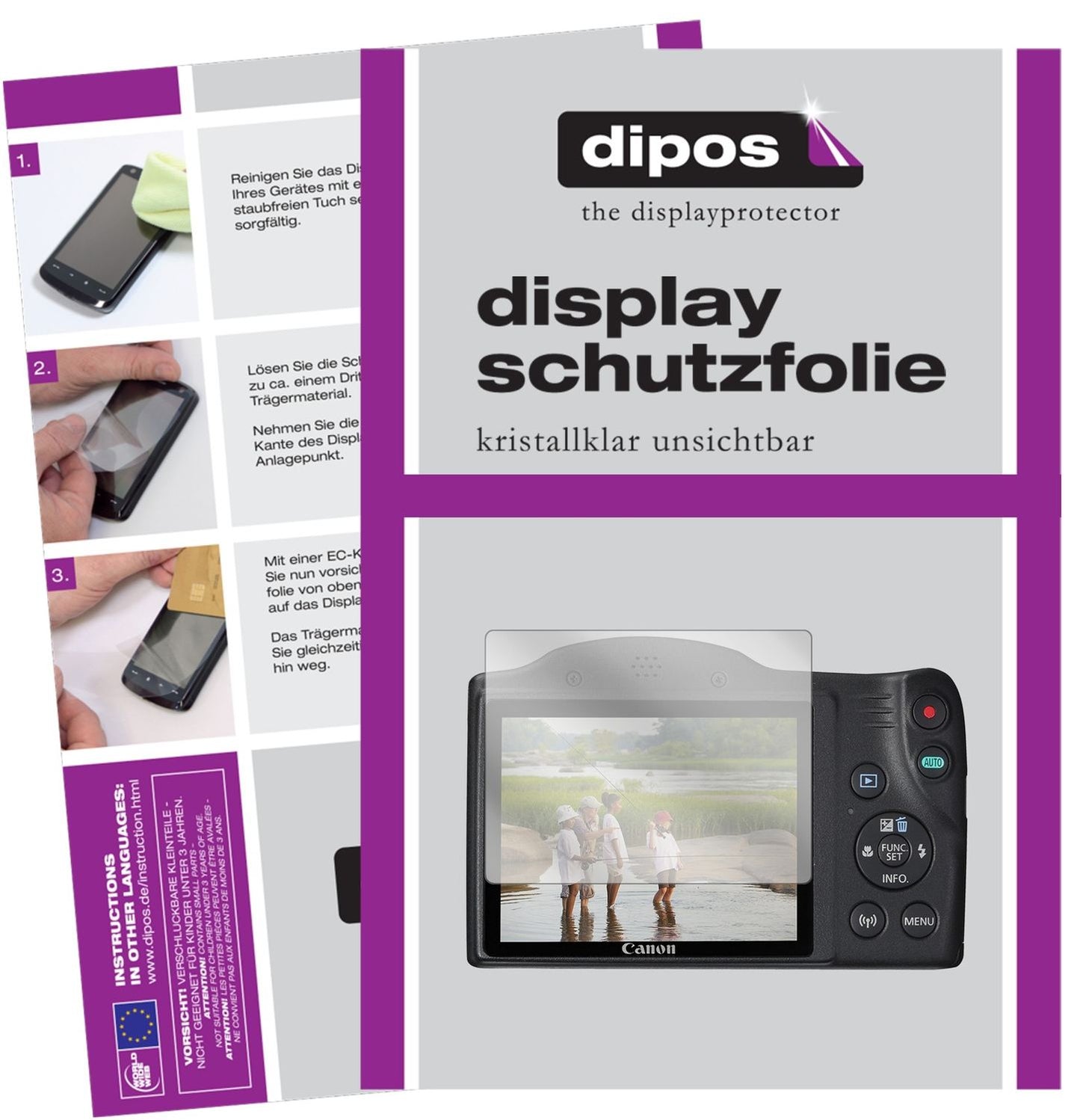 Klare Displayschutzfolie von dipos passend für Canon Powershot SX430 IS, präziser Zuschnitt und blasenfrei montiert