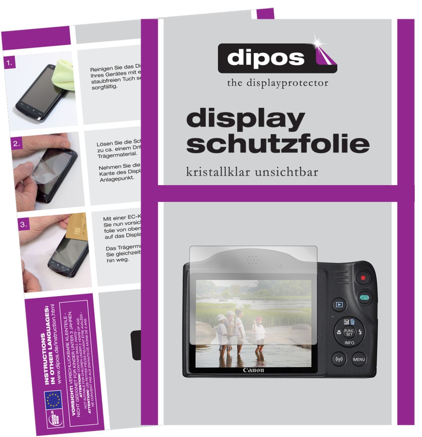 Klare Displayschutzfolie von dipos passend für Canon Powershot SX430 IS, präziser Zuschnitt und blasenfrei montiert
