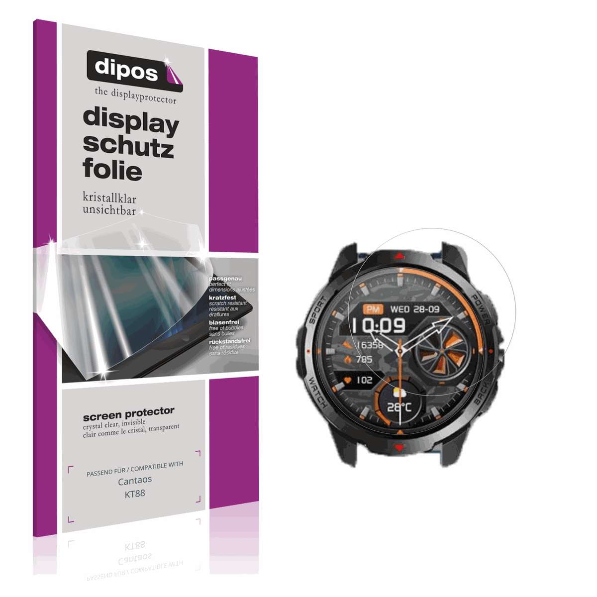 Klare Displayschutzfolie von dipos passend für Cantaos KT88, präziser Zuschnitt und blasenfrei montiert